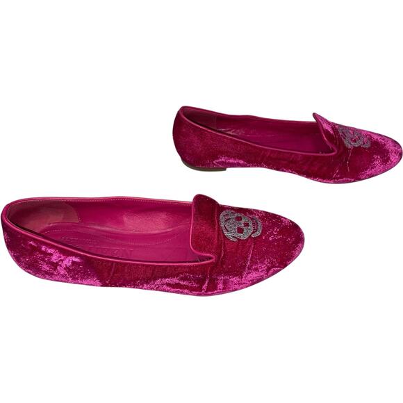 Alexander McQueen Skull Embroidered Smoking Pink Velvet Flats   Size: EU 38/US 8 - Picture 4 of 8